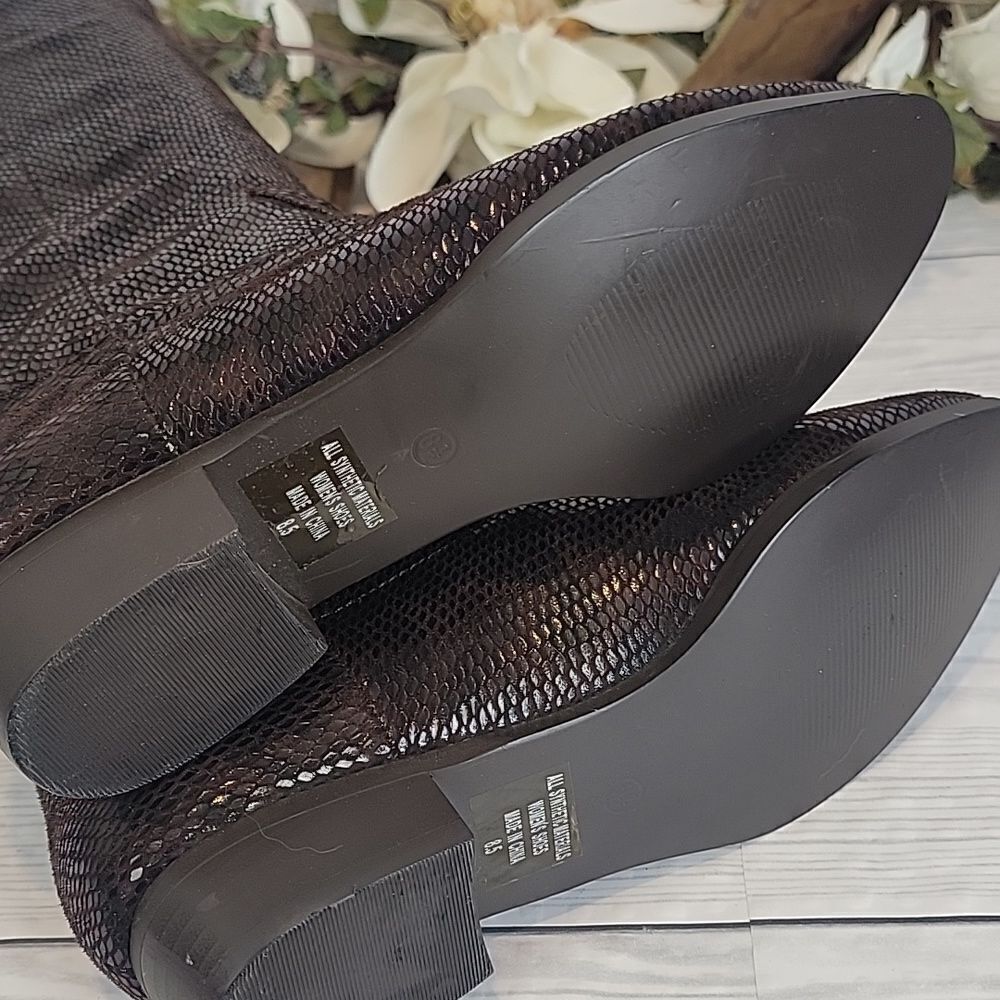 Honey Bee knee high python textured fabric boots … - image 13